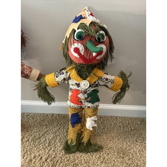 Vintage Scarecrow Toy Doll Needlework 24” Lot Halloween Oz 1970s Bucilla Fall - Picture 4 of 9